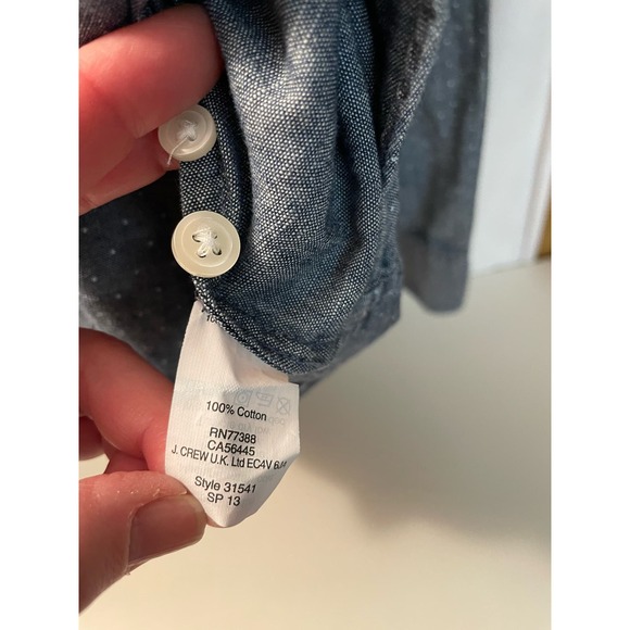 J. Crew blue jean denim white dots button up womens long sl Large casual‎ shirt - Picture 4 of 5